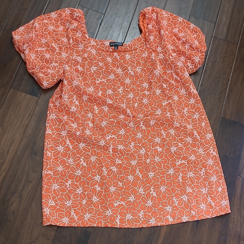 NWT Harper 241 Orange with White Embroidery Puff Sleeve Dress size 3X